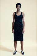 Black Iridescent Sequin Midi Skirt