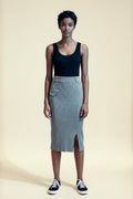 Grey Ribbed Knit Pencil Skirt