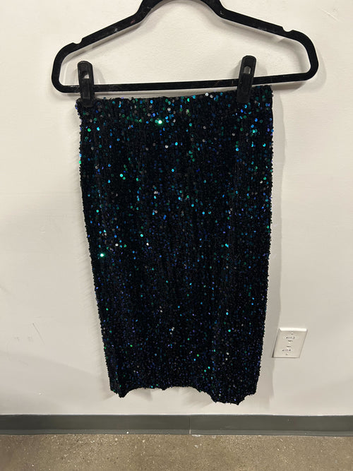 Black Iridescent Sequin Midi Skirt