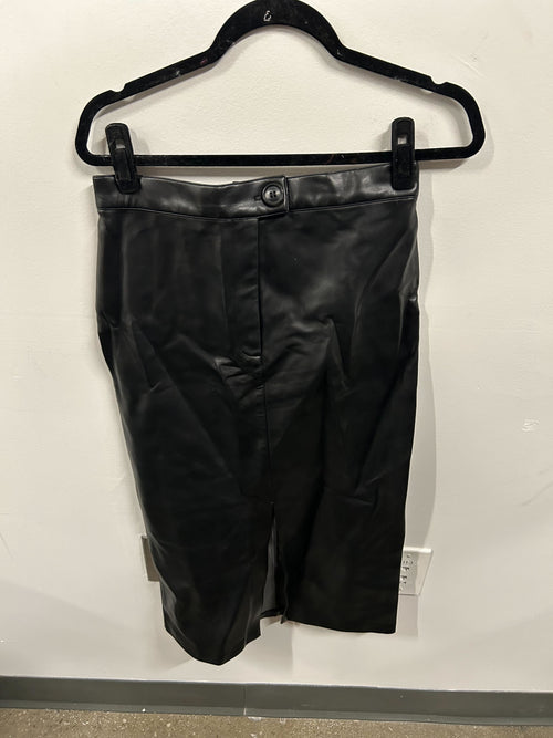 Black Faux-Leather Front-Slit Pencil Skirt