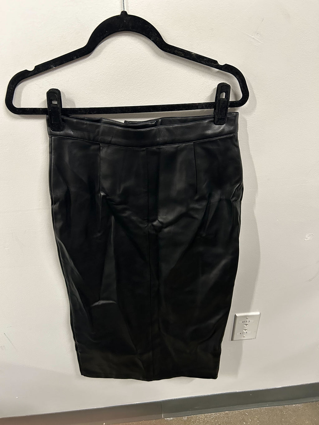 Black Faux-Leather Front-Slit Pencil Skirt